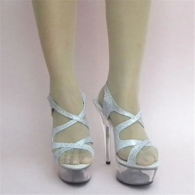 15 cm Farebné Sexy Vysoké Podpätky Crystal Sandále, Topánky 6 Palcový Stiletto Vysoké Podpätky Jasné Platformy Strieborný Lesk Sexy Sandál