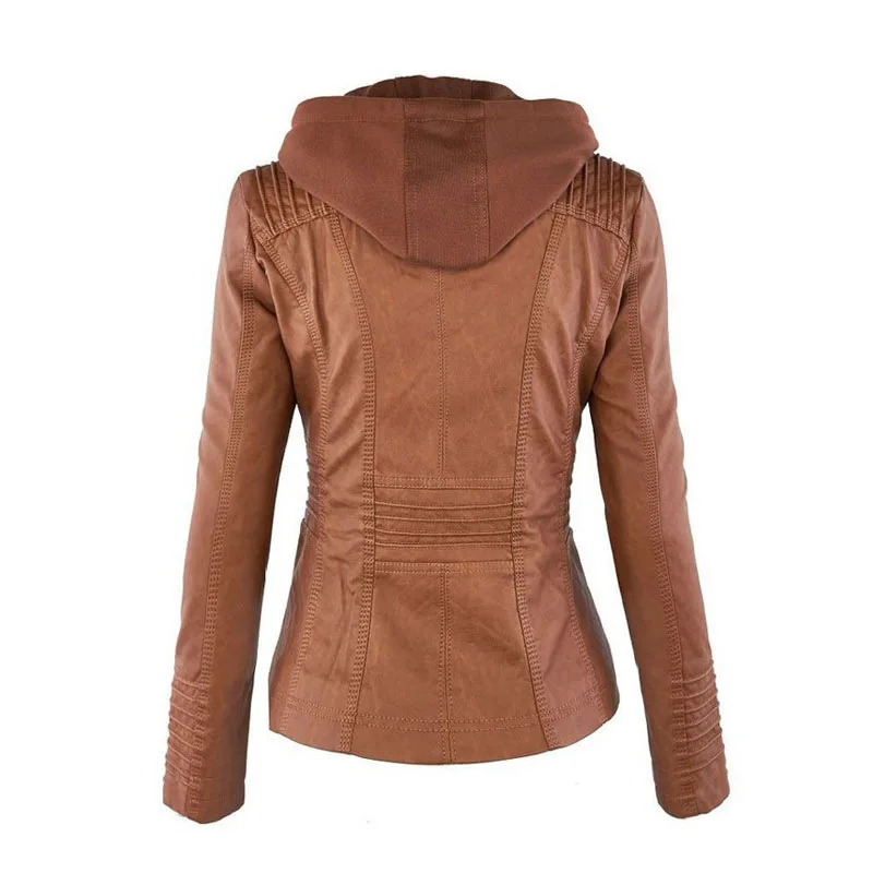 2020 Nové dámske Oblečenie Jednoduché Módy Populárne Bunda, Odnímateľná Kapucňa Pu Bunda Bežné Pevné Farby, Dlhý Rukáv Pohodlné