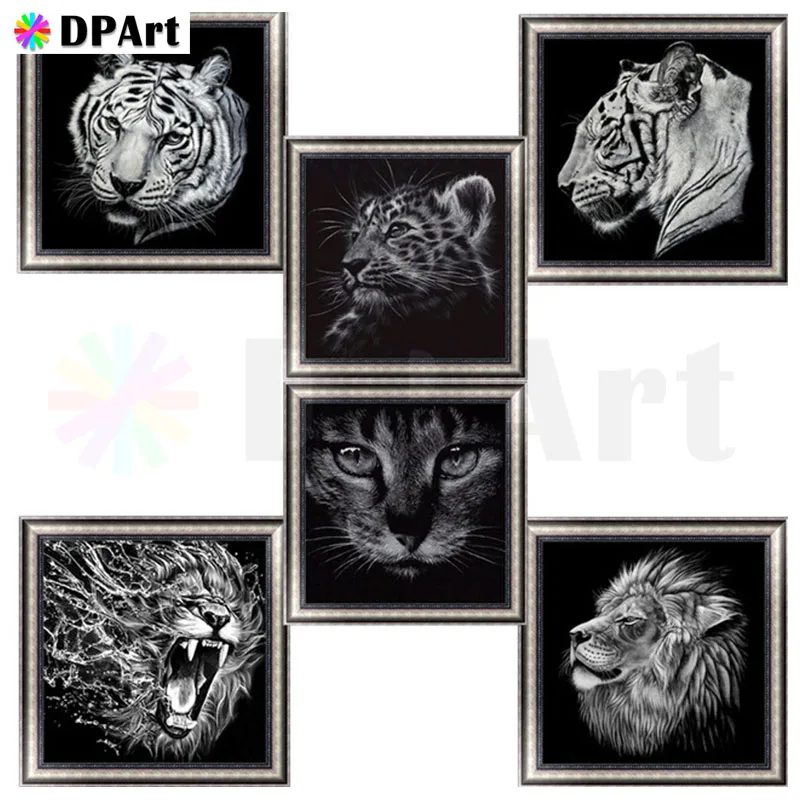 5d Diamond Maľby Plné Námestie/Kolo Vŕtačka Black White Zvieratá, Tiger, Lev Mačka Daimond Maľovanie Obrazu Cross Stitch Mozaiky M501