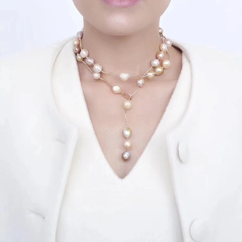 Amorita boutique Vynikajúce prírodné sladkovodné perly dlhý elegantný náhrdelník