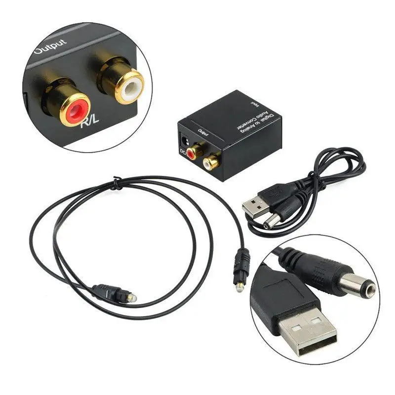 Digitálny Optický Toslink SPDIF Koaxiálny Na Analógové RCA Audio Converter Adaptér, Čierna