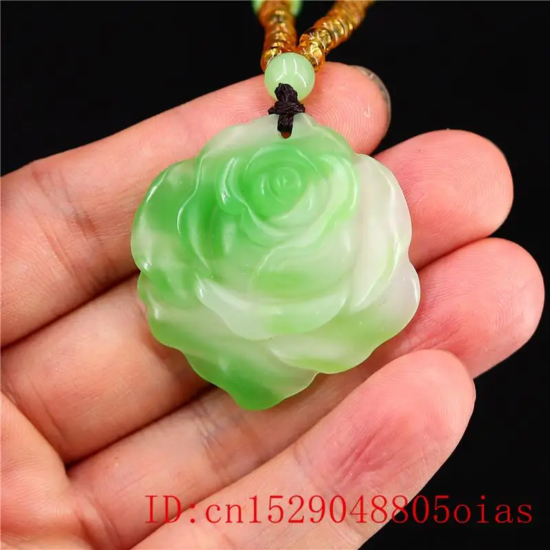 Green Jade Rose Prívesok Darčeky pre Ženy Prírodného Čínskeho Šperky, Módne Amulet Vyrezávané Jadeite Náhrdelník Kvetinové Kúzlo