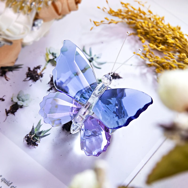 H&D, 3 Farby Crystal Animal Butterfly Remesiel Sklo, Prírodné Kamene Figúrky Domova Ozdoby Na Svadby, Narodeniny Upomienkové Darčeky
