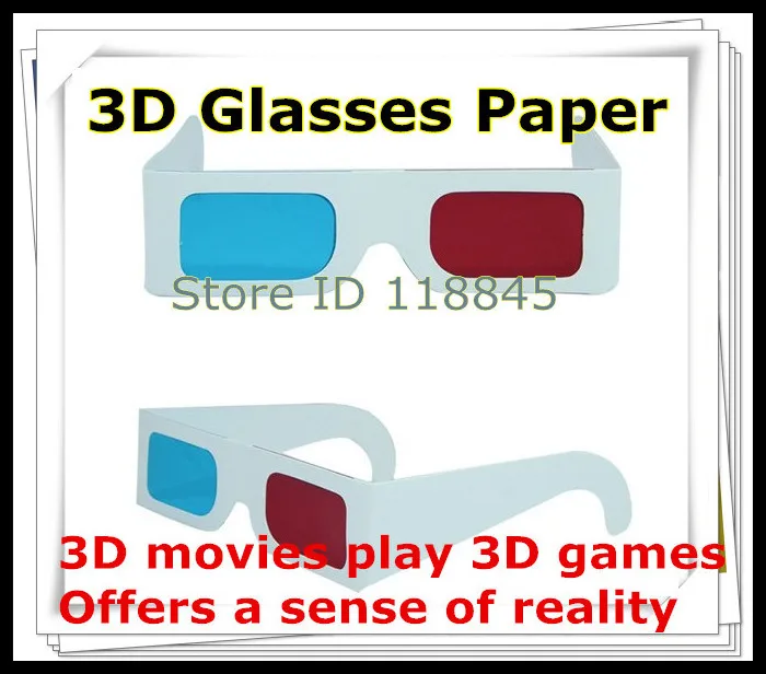 Hot predaj 50pcs/veľa Papiera 3D Anaglyph Okuliare Papierové 3D okuliare zobraziť anaglyph Red cyan Červená/Modrá 3d sklo