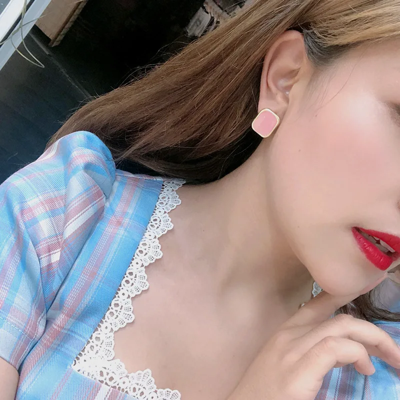 Kórejský Náušnice 2020 Populárne Námestie Candy Farby Nepravidelný Drop Glazúra Módne Náušnice Retro Čisté Červené Dievča Všestranný Náušnice