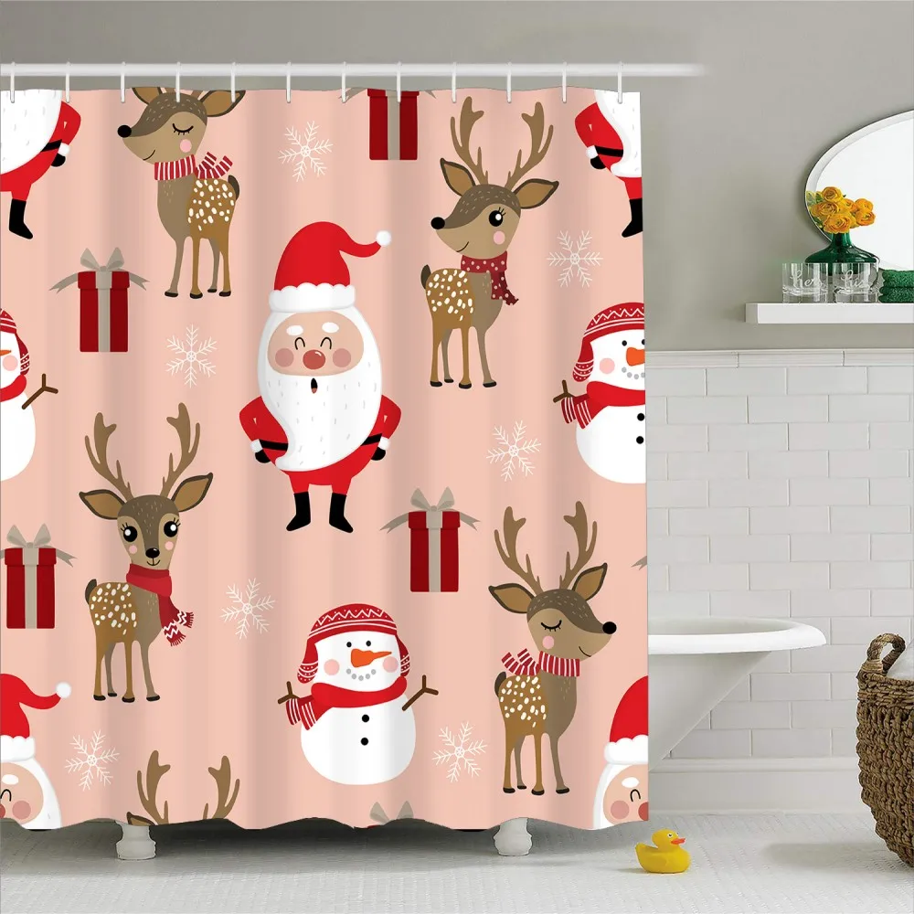 Kúpeľňa Obrazovke Nepremokavé Polyesterové Sprchový Záves s 12 Háčiky Santa Zvierat Vaňa Záves pre Domáce Vianočný Dekor 180x180cm