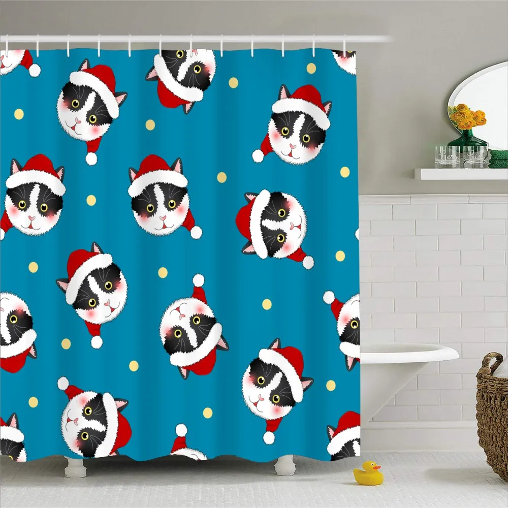 Kúpeľňa Obrazovke Nepremokavé Polyesterové Sprchový Záves s 12 Háčiky Santa Zvierat Vaňa Záves pre Domáce Vianočný Dekor 180x180cm