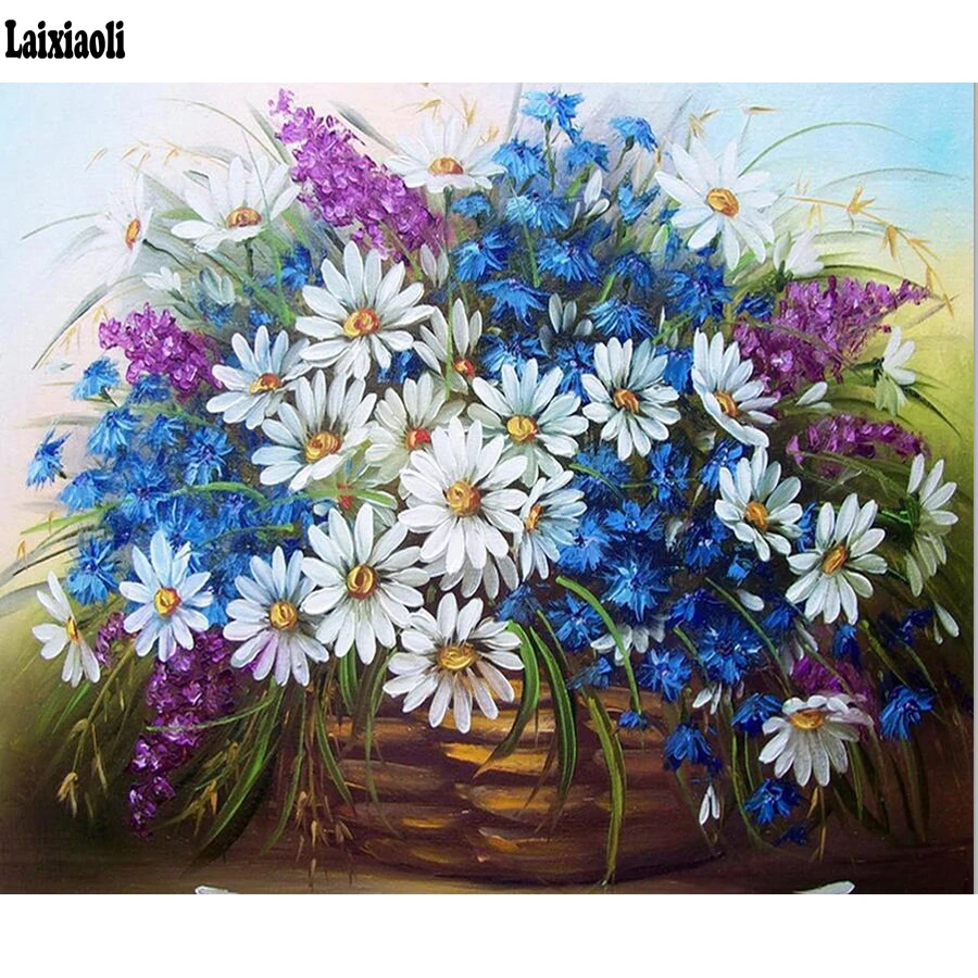 Plný vrták square/round-Diamond Maľovanie Modrá biele daisy kvetinové Mozaiky DIY Diamond Maľovanie Cross Stitch Výšivky Domova