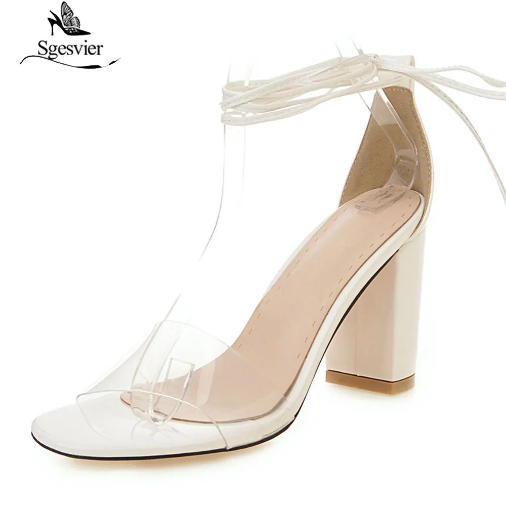 Sgesvier 2020 nový unikátny pvc letné topánky hrubé vysoké podpätky šaty topánky jednoduché, elegantné party, svadobné topánky ženy sandále G238