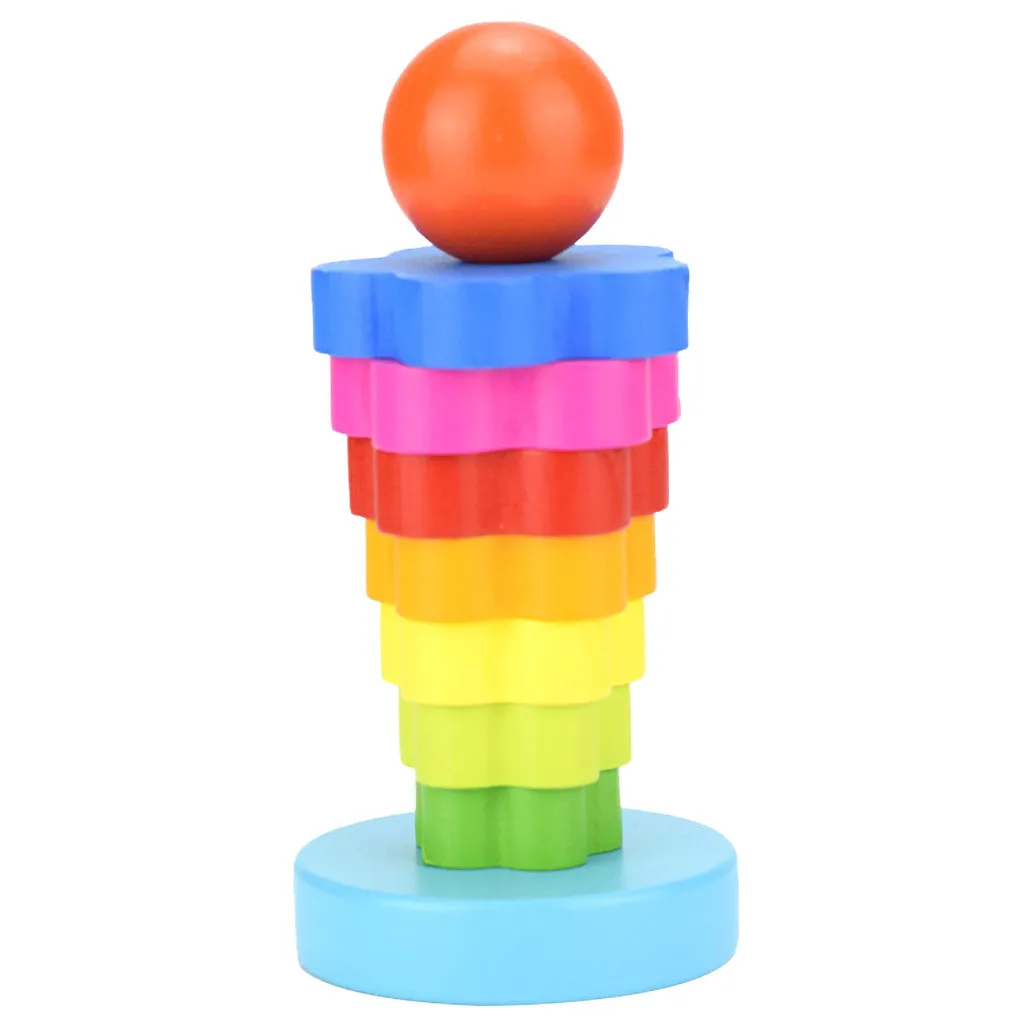 Skladaný hračky, 1 ks Detská sada drevené hračky Dieťa Dieťa Rainbow Tower Krúžok Drevené Stohovanie Skoré Vzdelávanie Vzdelávacie Hračka
