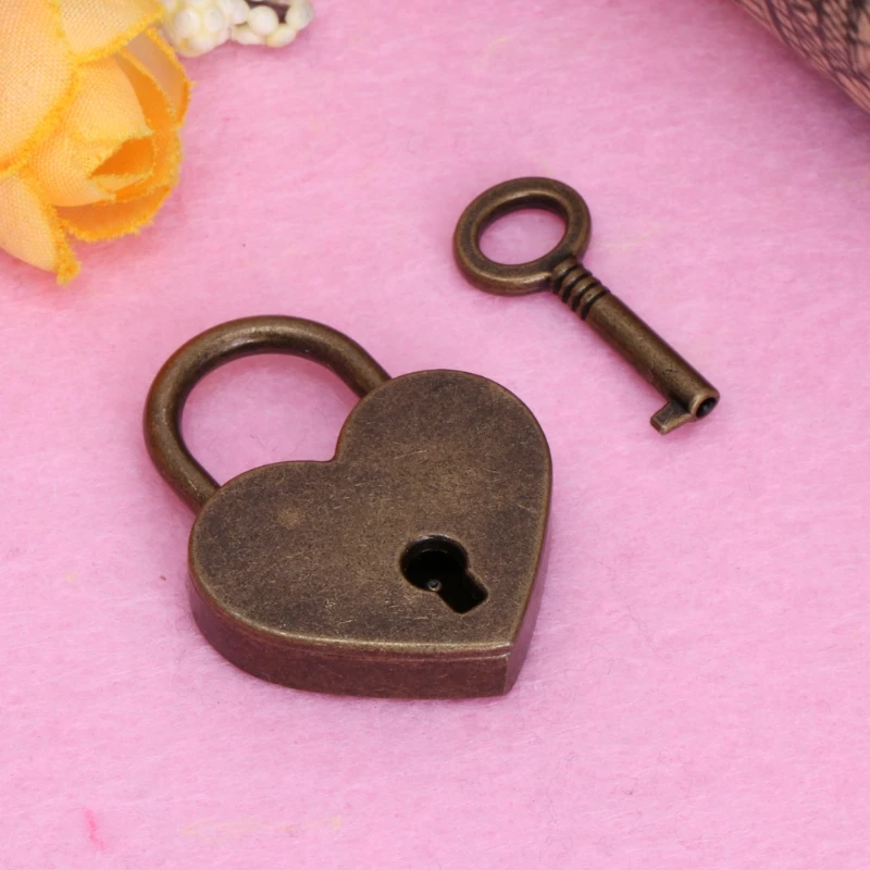 Srdce Tvar Vintage Starý Antický Štýl Mini Archaize visacie zámky Kľúč Zámok S kľúčom L4MB