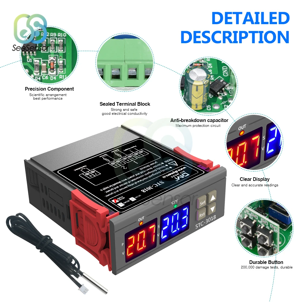 STC-3018 LED Digitálny Regulátor Teploty Duálne Zobrazovanie Termostat pre Inkubátor Vykurovanie Chladenie Regulátor 12V 24V 220V