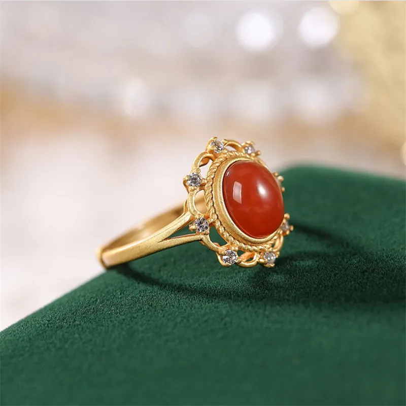 Uglyless Luxusné Kryštály Slnko Halo Zlaté Prstene pre Ženy Prírodné Achát Krúžky Pevné 925 Striebro, drahé Kamene, Šperky Duté Otvoriť Krúžok
