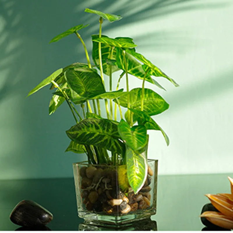 Umelé Rastliny s Simulácia Bonsai Sklenený Hrniec 4-leaf Clover Okenné Dekorácie do Domácnosti Stôl THIN889
