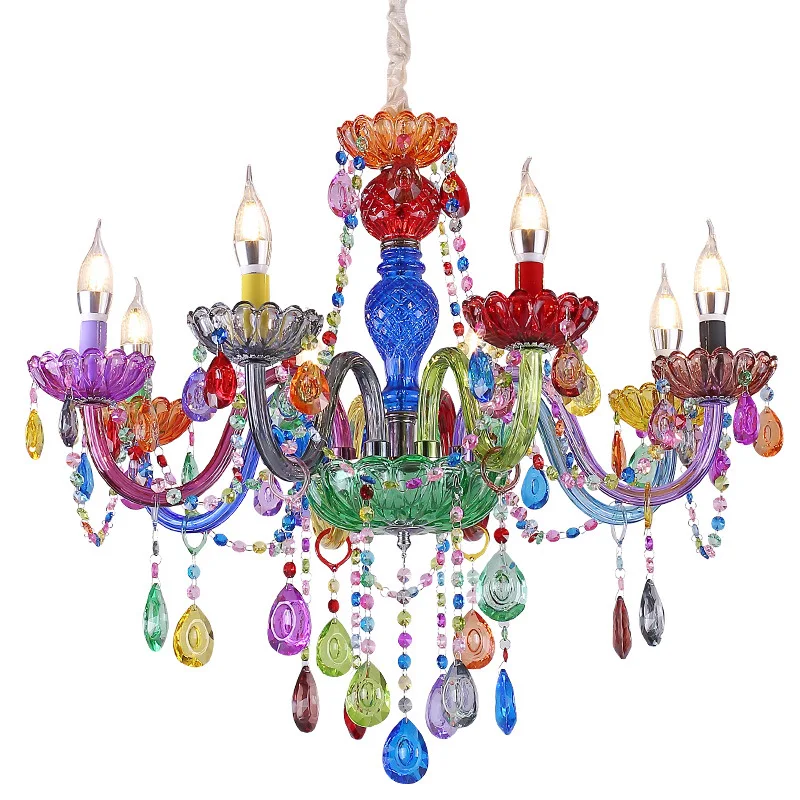 Vintage Farebné Krištáľový Luster Bar Sviečka Crystal Pozastavenie Lampa Inžinierstva Lampa lampadari Krytý Umenie Osvetlenie