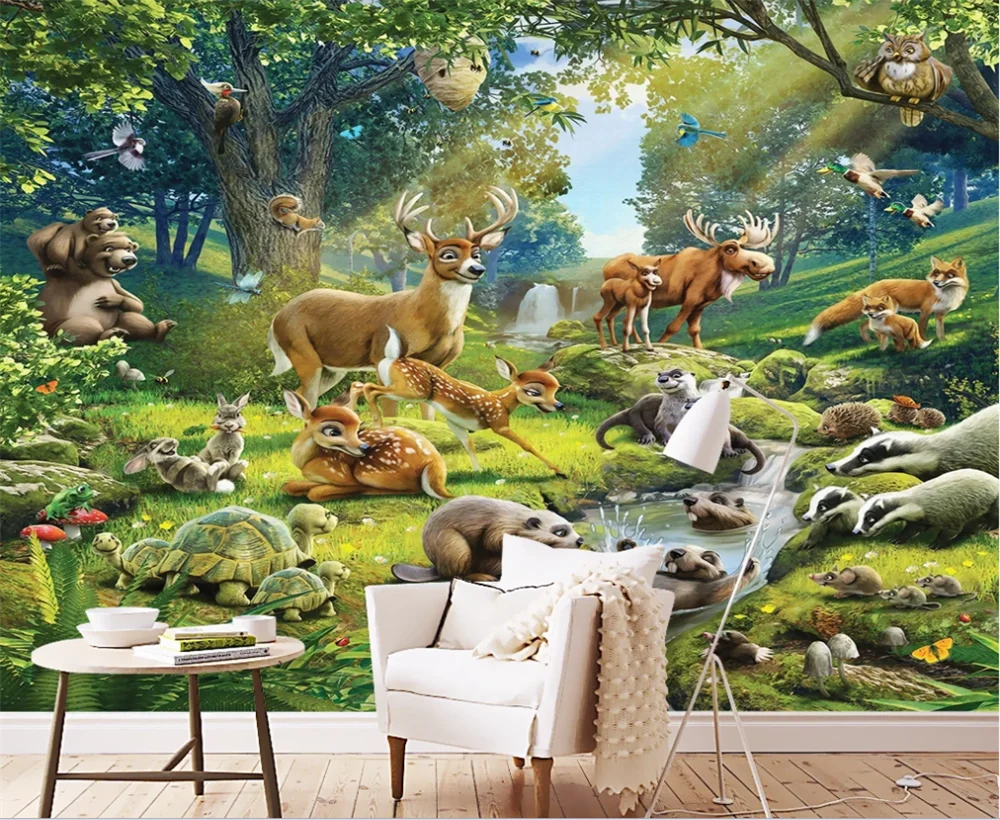 Vlastné 3D Tapeta Živočíšneho Sveta Elk Vydra Králik Korytnačka detskej Izby nástenná maľba, Spálne, Obývacia Izba Gauč Pozadí na Stenu