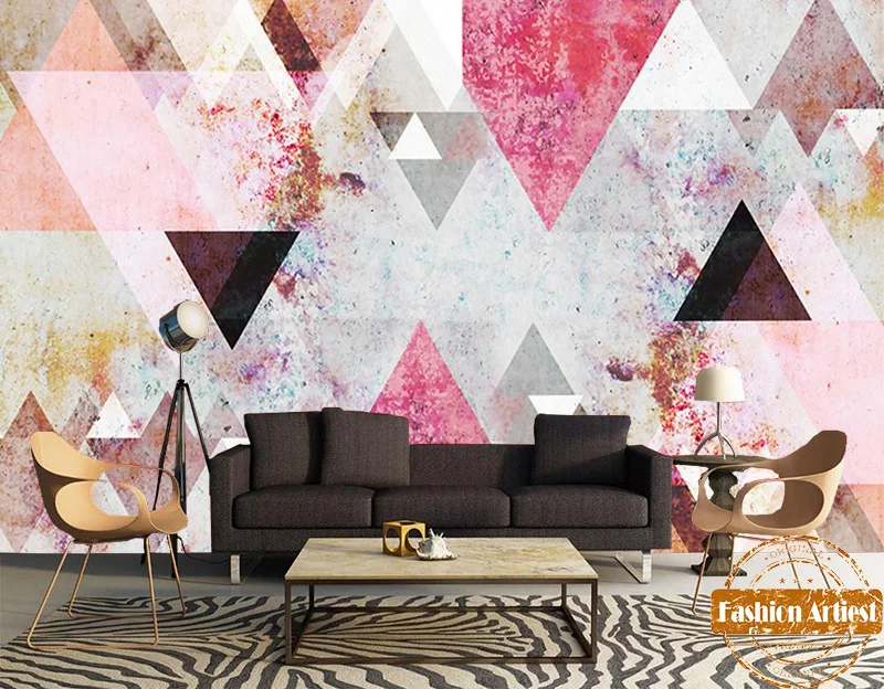 Vlastné moderné jednoduché módy geometrie tapety nástenná maľba ružový trojuholník umenie diretion tv pohovkou, spálňa, obývacia izba, kaviareň a bar office