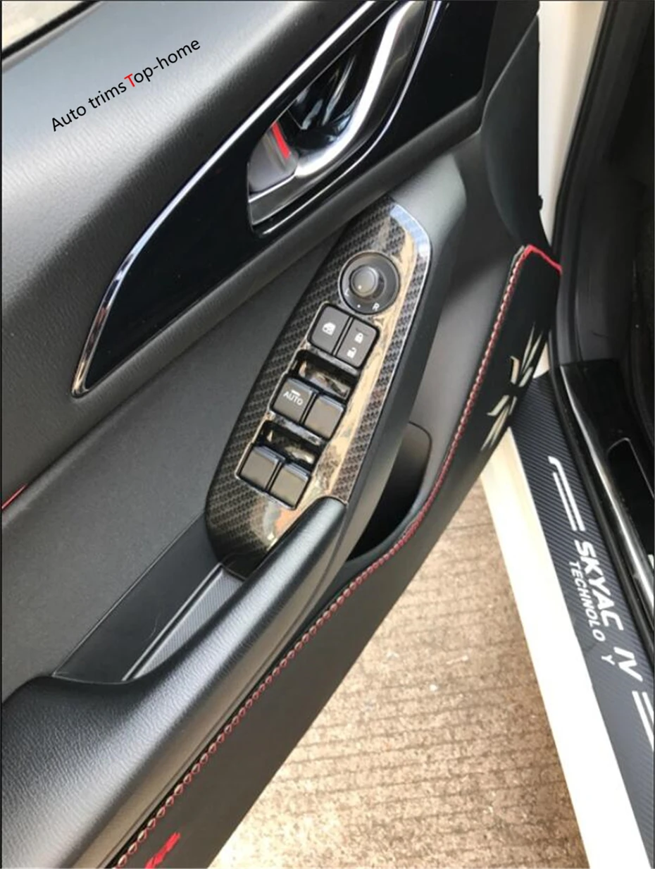 Yimaautotrims Interiéru Pre Mazda 3 2017 2018 Dvere, Lakťová Opierka Okenného Skla Výťah Tlačidlo Panel Kryt Trim / Matné / Carbon Fiber Vzhľad