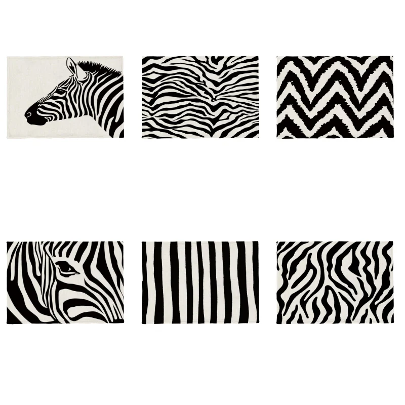 Zebra Black Line Dráha Geometrie 42*32 cm Domáce Dekorácie Obývacia Izba Polyester Bielizeň Tlač Placemat Na Mapu Prispôsobenie