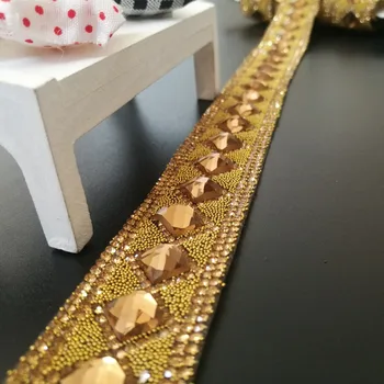 20 CM Zlato čipky kamienkami crystal Hot Fix Lesk šaty Kamienkami Motívy Páse s nástrojmi žehlička na škvrny nášivka rýchlu opravu