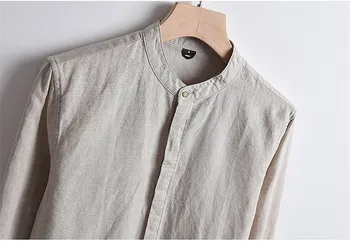 2019 jeseň nové čistá bielizeň pre mužov bežné slim výšivky stojan golier dlhý rukáv top mládež tričko 9036