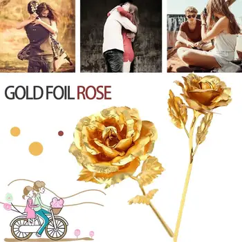 24K Gold Rose Emulational Kvet Stredné 19 cm Valentína Ornament, Darčekové Farebné Krásne Ruže Kvet Reštaurácia Hotela
