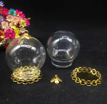 50sets/veľa 30*20 mm Sklo svete bublina dvojité čipky nastavenie základne spp sklenené ampulky prívesok DIY sklenený kryt dome želanie fľaša náhrdelník