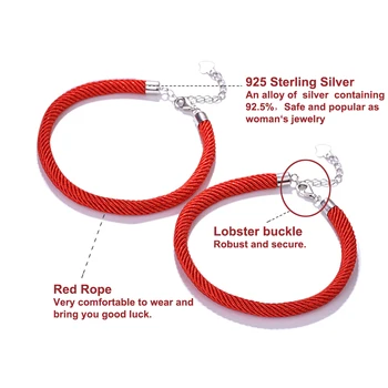 925 Sterling Silver DIY Náramok Šťastie Šperky vyrábané Ručne Niť Červené Lano pre Ženy Nastaviteľné Dievča Narodeniny, Valentín Dary