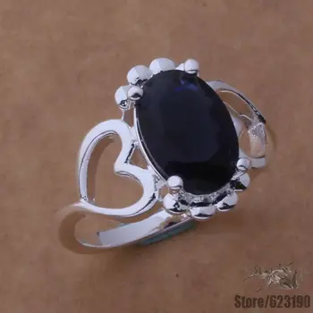AR360 Strieborné Pozlátené krúžok, Strieborné Pozlátené módne šperky, srdce/tmavo modrý kameň /egdamxka fspaojwa