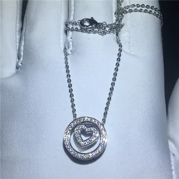 Choucong Srdce s Okrúhlym Prívesky 5A Zirkón Cz Reálne 925 Sterling silver Prívesok s Náhrdelník pre ženy, Svadobné šperky