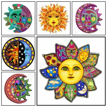DIY Diamond Mozaiky Sun & Moon Obraz Kamienkami Korálkové Cross Stitch Plné Námestie / Round-Diamond Výšivky Domáce Dekorácie