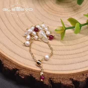 GLSEEVO Prírodné Barokový Sladkovodné Perly Krúžok Pár Zapojenie Ručné Krúžok Luxusné Vintage Šperky Pre Ženy 2020 GR0269B