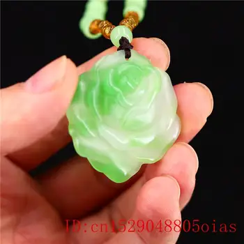 Green Jade Rose Prívesok Darčeky pre Ženy Prírodného Čínskeho Šperky, Módne Amulet Vyrezávané Jadeite Náhrdelník Kvetinové Kúzlo