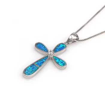 JZP0109New Kríž Opal Prívesok Náhrdelník Fashion Pop Opal Blue Cross Prívesok Náhrdelník dámske Módne Šperky