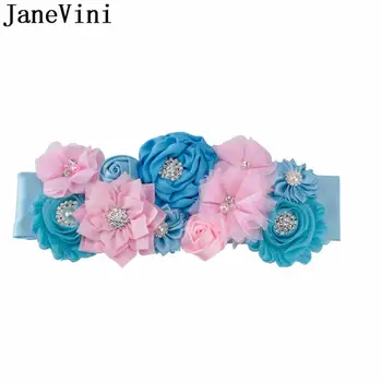 JaneVini Sky Blue Ribbon Svadobné Pás Príslušenstvo Luxusný Pearl Crystal Kamienkami Kvetinové Svadobné Šaty Pásy Krídla Bruidsriem