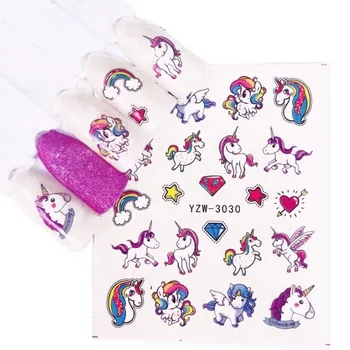Jednorožec na Nechty, Nálepky Cartoon Nail Art Vody Obtlačky Manikúra Prenos Kawaii 3d Papier Dekoroch Hot Pink