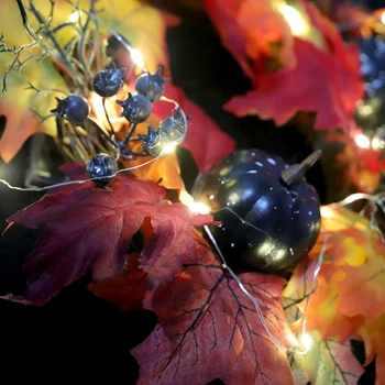 Kreatívne Halloween LED Padajúceho Lístia Veniec Tekvica Berry Veniec Dvere Domov Dekor Javor Berry Garland Dekorácie