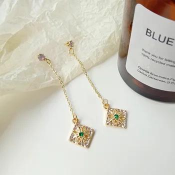 Kórejský Crystal Dlhú Reťaz Drop Náušnice Pre Ženy 2020 Nové Šperky Jemné Geometrické Námestie Green Crystal Earings Veľkoobchod