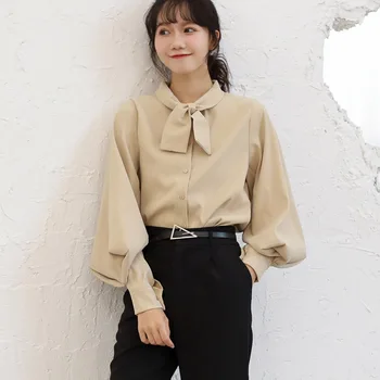 Kórejský voľné svietidla rukáv luk bábika golier košele dámske 2020 jeseň nový top ženy, košele, blúzky bežné topy, blúzky