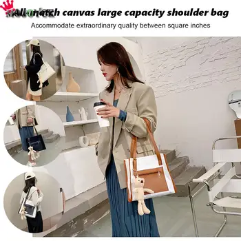Móda Nádherné Nákupné tašky kórejčina PU Plátno Prívesok Kabelky Hit Lady Farba Veľkú Kapacitu Ramenný Aktovka