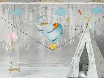 Nové Vlastné veľké nástenné 3D tapeta roztomilý Nordic cartoon slon detí spálňa nástenná maľba TV zadnej stene dekor hlboké 5D reliéfne