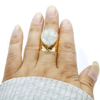 Nádherné Elegantné Prírodného kameňa krúžky Crystal Semi Gem Krúžky pre Unisex Klasický Prírodný Krištáľ Strany Svadobné Kĺby Krúžky