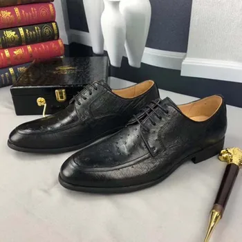 Ousidun nové Pštrosie kožené mužské Šaty topánky business voľný čas Kola hlavu pánske kožené topánky mužov formálne topánky