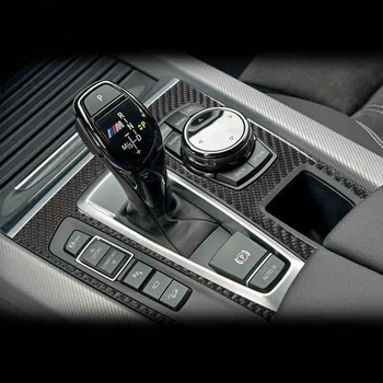 Pre BMW X5 X6 E70 E71 F15 F16 Príslušenstvo Uhlíkových Vlákien Auto Centrum Kontroly Radenie Panel Dekoratívne Nálepky Kryt Auto Styling