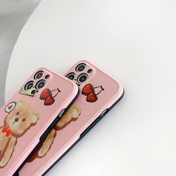 Roztomilý Kreslený Cherry Medveď kórejský Telefón puzdro Pre iPhone 12 11 Pro Max Xr X Xs Max 7 8 Puls SE 2020 Prípadoch, Mäkké Silikónové Krytie