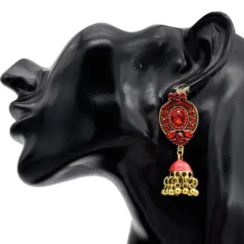 Vintage Etnických Šperky Indickej Jhumka zvončekom Strapec Náušnice Starožitné Etnických Multi Farebné crystal Drop Náušnice Brincos Jewe