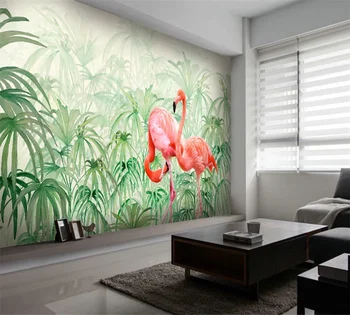 Vlastné 3D tapeta nástenná maľba Nordic minimalistický ručne maľované tropické listy flamingo gauč TV pozadí na stenu