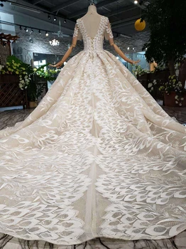 Čipky Svadobné Šaty s Listovým-nášivka v tvare o-krku Páva štýl princezná svadobné šaty pre dievča vestidos de novia 2020 HTL234