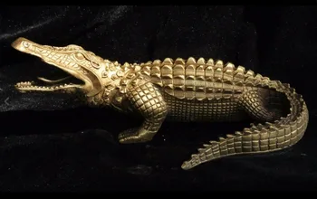 Čína FengShui Mosadz, Bronz zvierat Krokodíl Alligator Krokodíla Cayman Socha