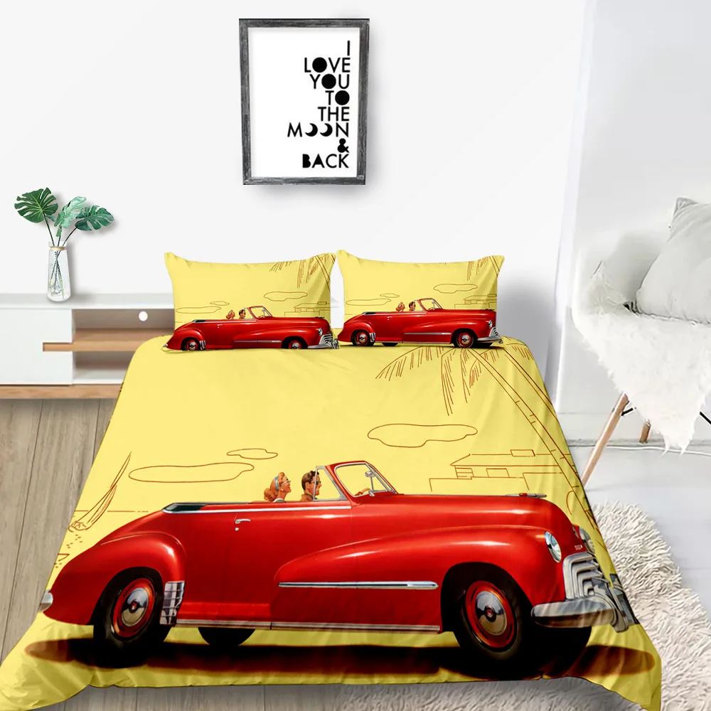 Športový Automobil posteľná bielizeň Set Creative 3D Umelecké Módne Perinu Žltá Kráľ, Kráľovná Twin Plný jednoduché Dvojité Mäkké Lôžko Stanovené